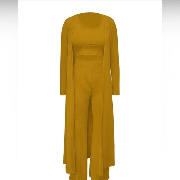 Yellow Long-sleeved Blazer Coat Tank Long Pants Three Piece Sets Ou… - Picture 2 of 4